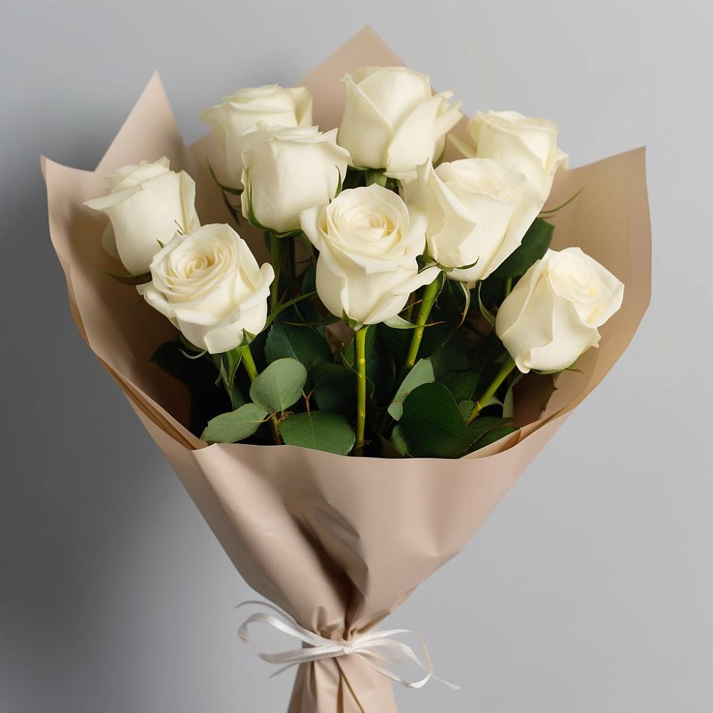 Букет 9 Белых роз Эдлесс Лав в Хлевном