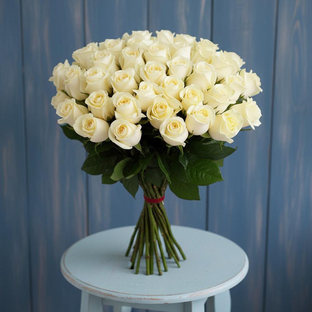 Букет 51 Белая роза Эдлесс Лав в Хлевном