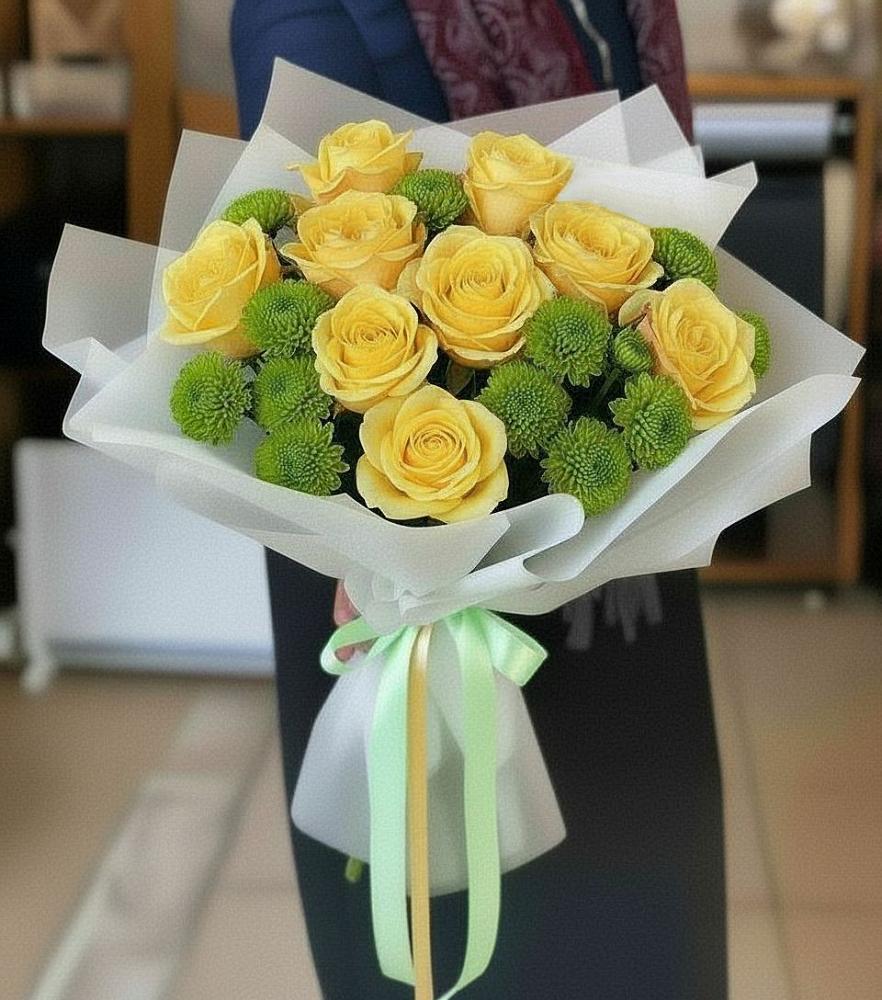 Букет цветов из: Хризантемы и Розы в Хлевном