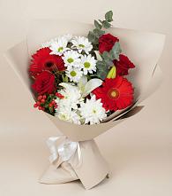 Букет цветов из:  Розы, Хризантемы, Герберы и Лилии в Хлевном