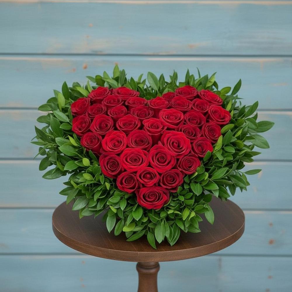 Цветочная композиция из Розы в виде сердца в Хлевном