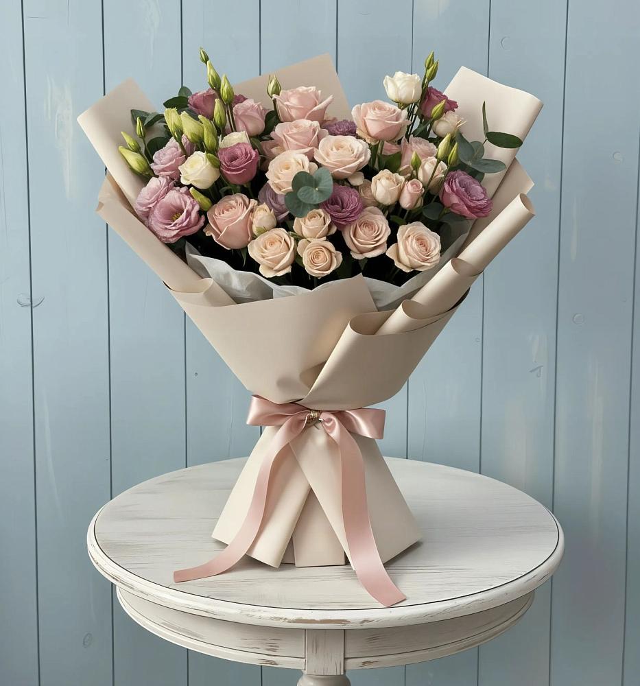 Букет цветов из: Розы и Лизиантусы в Хлевном