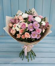 Букет цветов из:  Хризантемы, Розы и Альстромерии в Хлевном