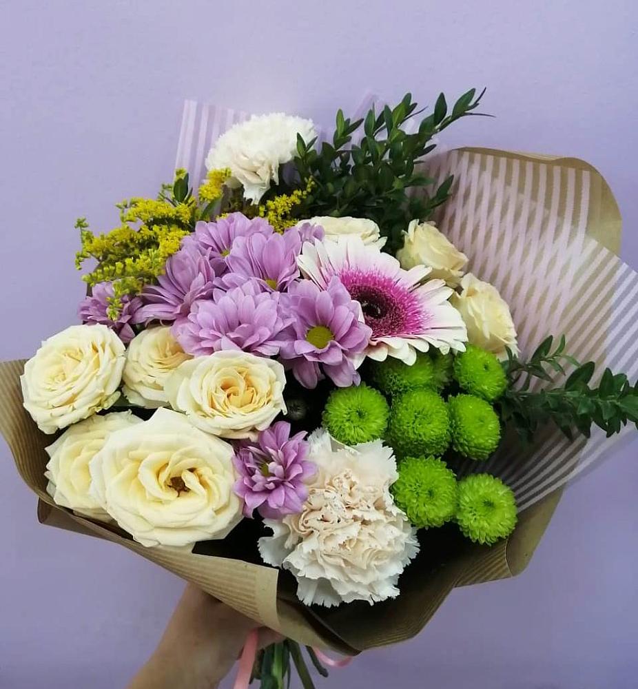 Букет цветов из: Хризантемы, Розы, Гвоздики и Герберы в Хлевном