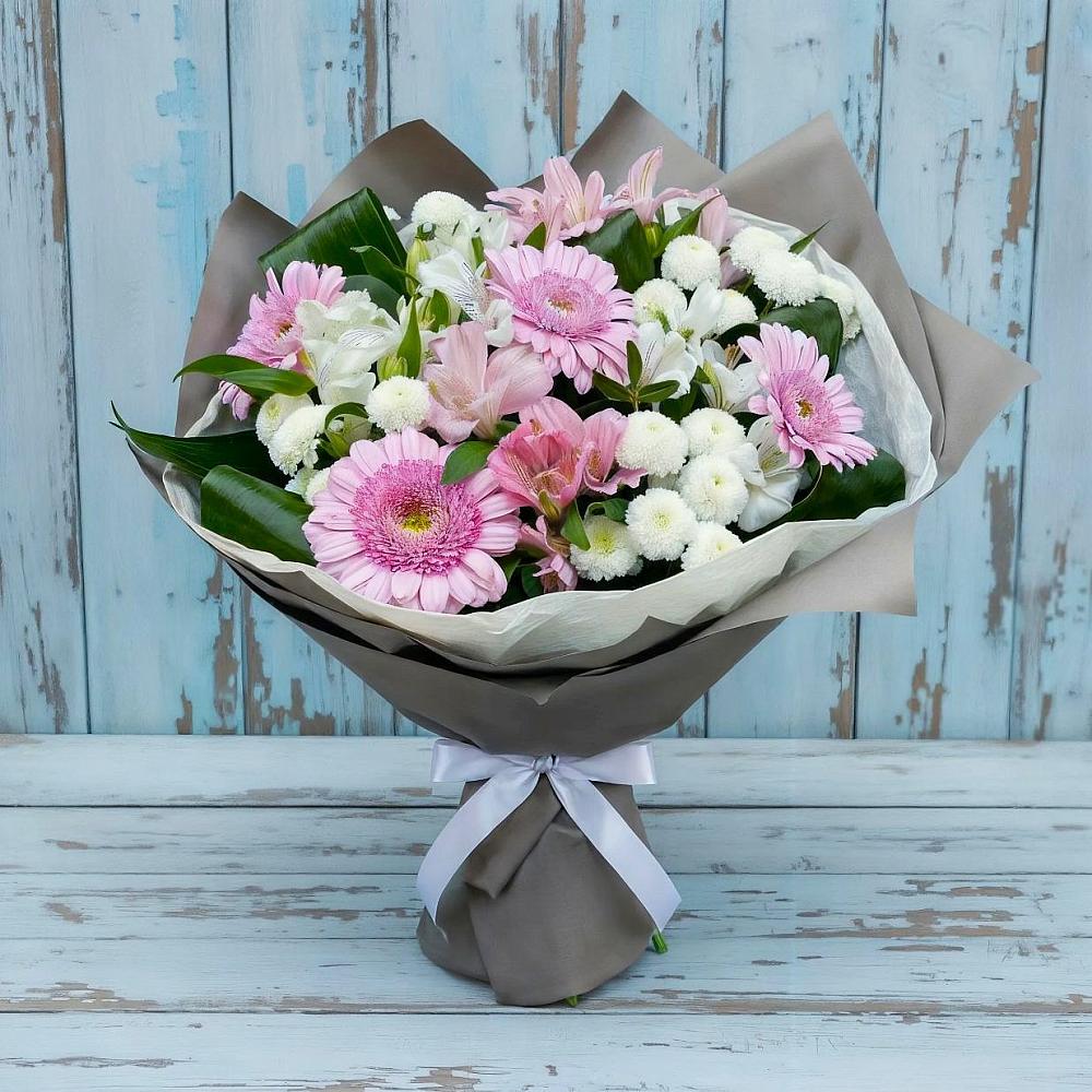 Букет цветов из: Герберы, Альстромерии и Хризантемы в Хлевном