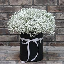 Цветочная композиция из Гипсофила в шляпной коробке в Хлевном